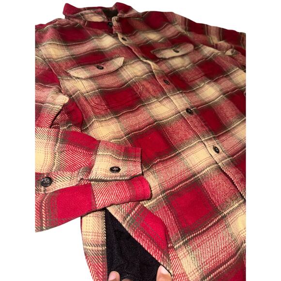 Orvis Men Heavyweight Plaid Flannel Button Down Red and Cream - Picture 2 of 6